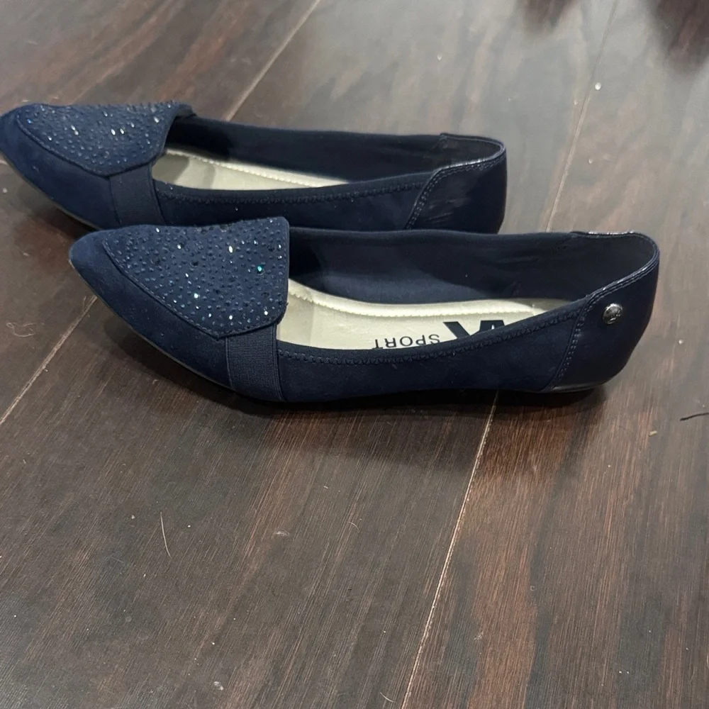 Anne Klein Navy Embellished Flats | Good Used Condition